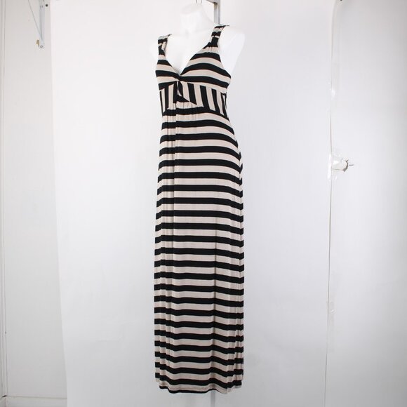 Carson Kressley Dress Sz L Black Tan Strip Sleeveless Viscose Spandex Dress - Picture 4 of 14